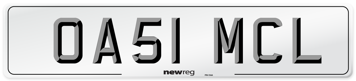 OA51 MCL Number Plate from New Reg